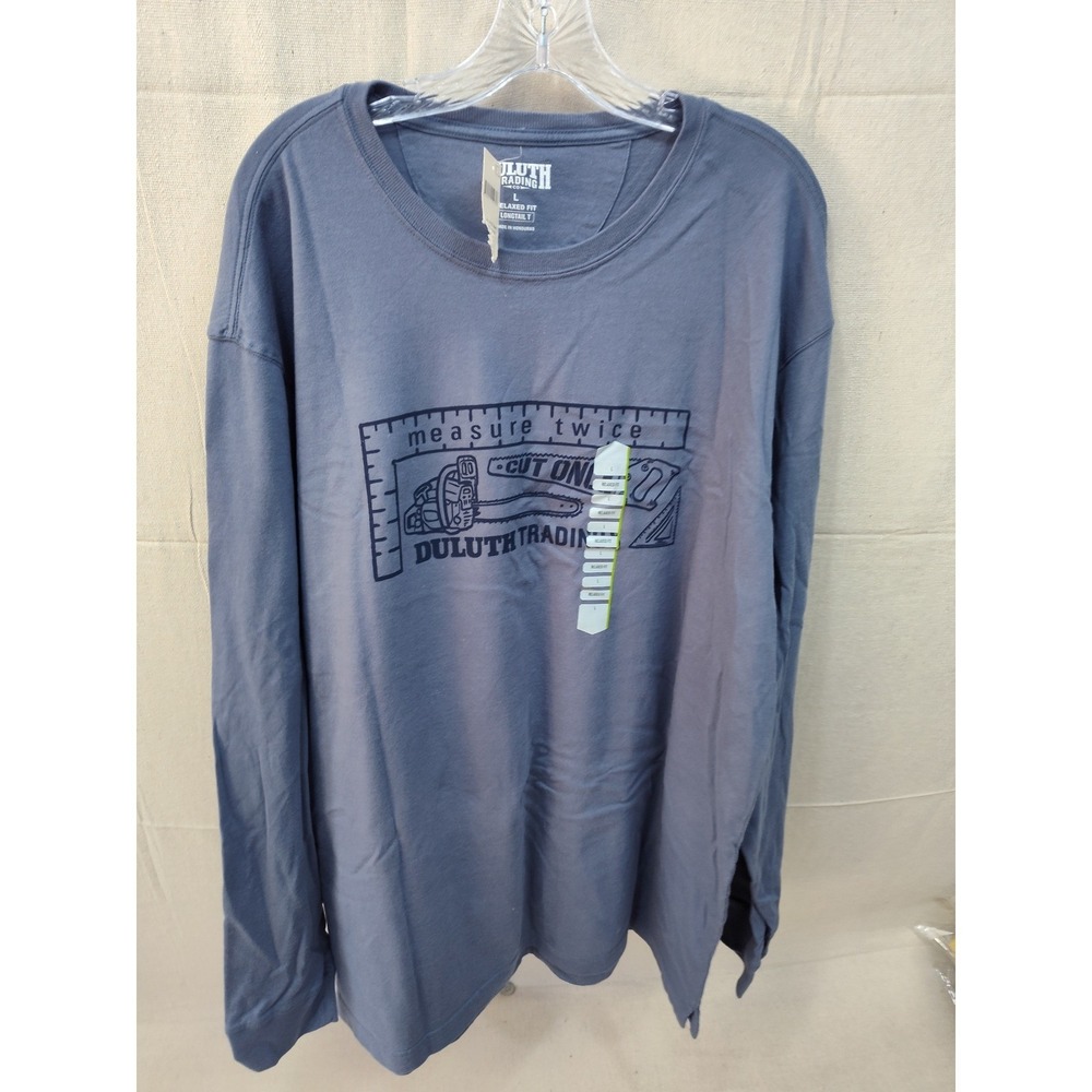 Duluth‎ Trading Co Mens Longtail T Relaxed Fit Graphic Long Sleeve Shirt Blue L